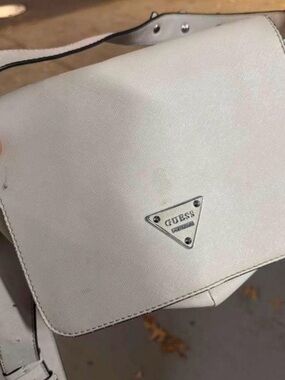 GUESS Cream Crossbody Bag with Triangle Logo Plaque